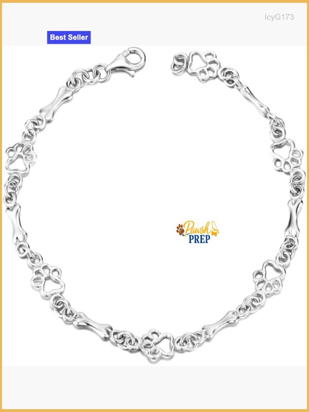 Sterling Silver Paw Print Bracelet 7.5 Inch Pet Lover Charm